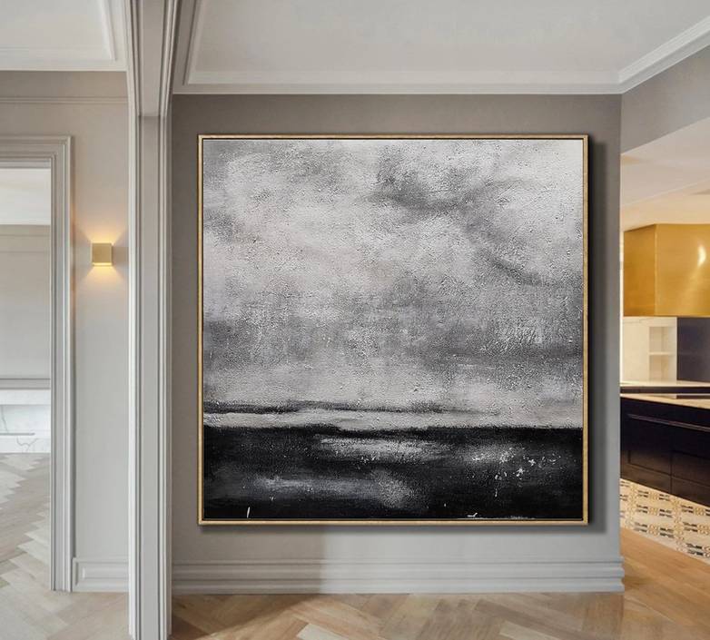 Black Original Hand-painted Size White Oil Abstract Canvas Wall Art 6G1DO